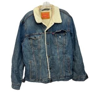 Levi's Jacket Men's Large Standard Trucker Sherpa Lined Denim Button Modern